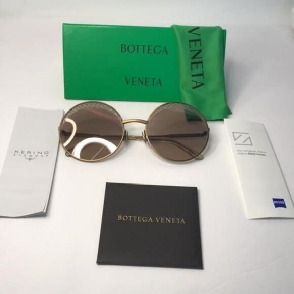 Authentic New BOTTEGA VENETA Satinized metal over round sunglasses - Picture 4 of 11